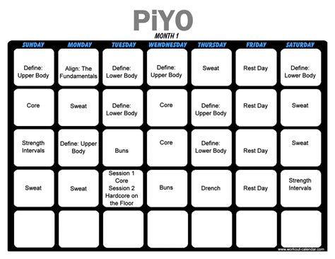 Piyo Workout Calendar - Print A Workout Calendar