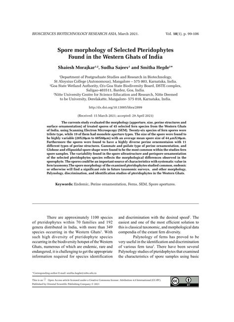 (PDF) Spore morphology of Selected Pteridophytes Found in the Western Ghats of India