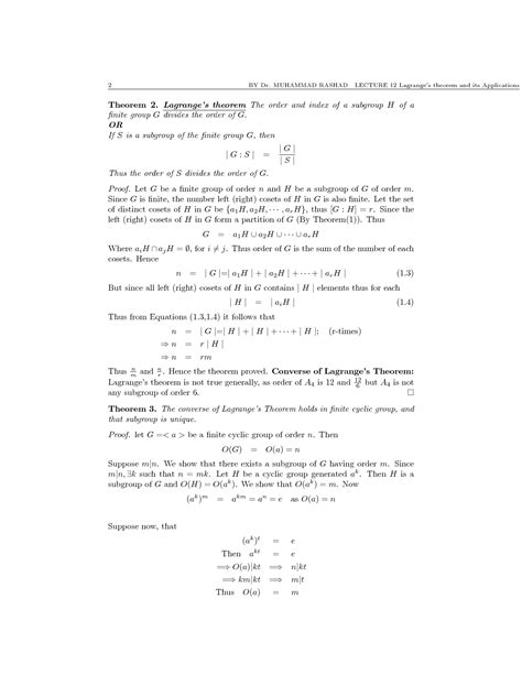 SOLUTION: Lagrange s theorem and its applications - Studypool