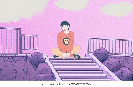 Wallpaper Design Depicts Girl Sitting On Stock Vector (Royalty Free) 2262213755 | Shutterstock