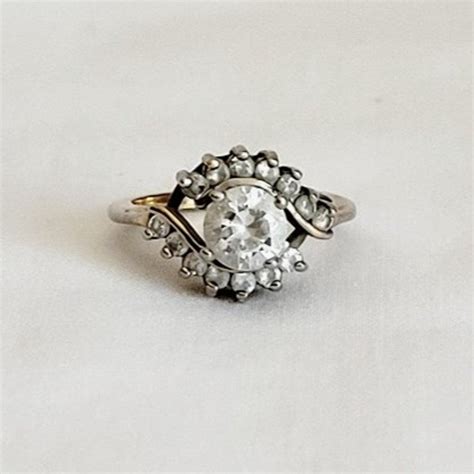 Vintage Ring With Faux Diamond and Two Rows of Faux Diamonds | Grailed