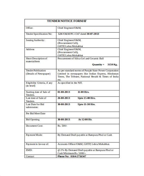 Tender Notice - 8+ Examples, Format, How to Use, Pdf