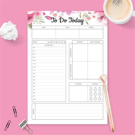 Planner for daily activity with flowers background pdf template ...