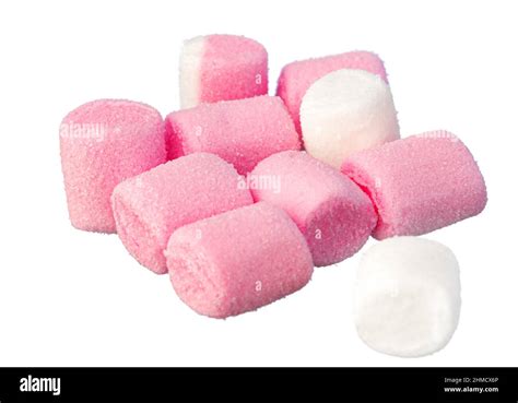 Pink and white marshmallow sweets isolated on white Stock Photo - Alamy