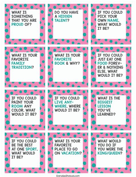 Family Conversation Starters Printable - Everyday Shortcuts