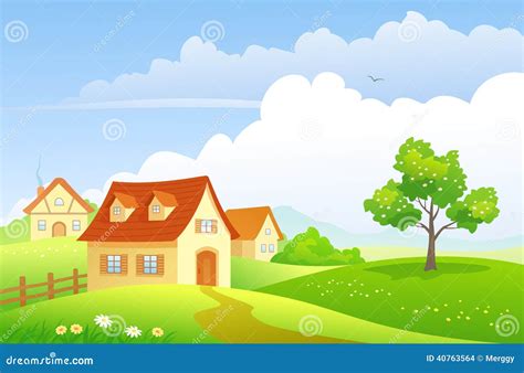 Cartoon countryside stock vector. Illustration of cottage - 40763564