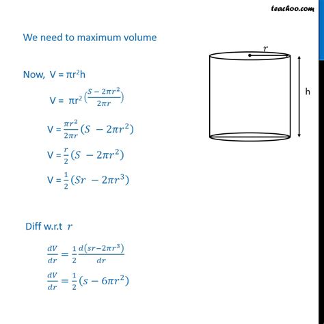 Ex 6.5, 20 - Show that cylinder of given surface, max volume