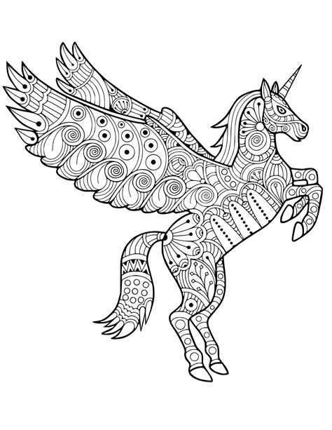 Zentangle Pegasus Unicorn Coloring Page, Cricut Pattern, Silhouette, Variety of File Types - Etsy