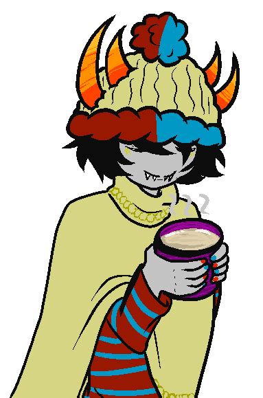 a drawing of a person with horns on their head and holding a cup in one ...