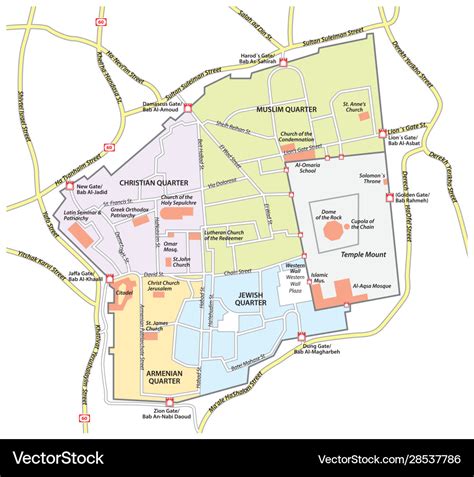 Map old city jerusalem Royalty Free Vector Image