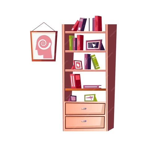 Free Vector | Flat psychologist office interior illustration with bookcase and poster on wall