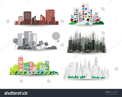 City Illustration Set Vector Stock Vector (Royalty Free) 181506074 ...