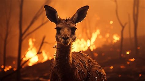 Premium AI Image | Fire In Australia Forest Fires With Silhuette Of Wild Animals Kangaroo Pray ...