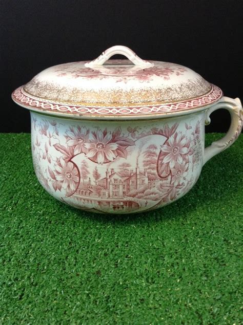 1891 Chamber Pot With Lid Red English Transferware JH Weatherby Sons ...