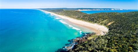 Image of Aerial panorama of Double Island Point and Rainbow Beach ...