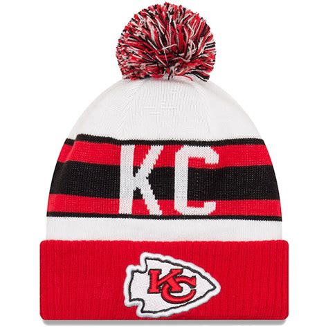 Youth Kansas City Chiefs New Era White/Red Retro Cuffed Knit Hat With Pom