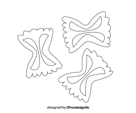 Farfalle pasta cartoon black and white clipart vector free download