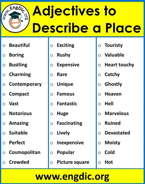 List of adjectives to describe a place |Download PDF | Describing words, Good vocabulary words ...