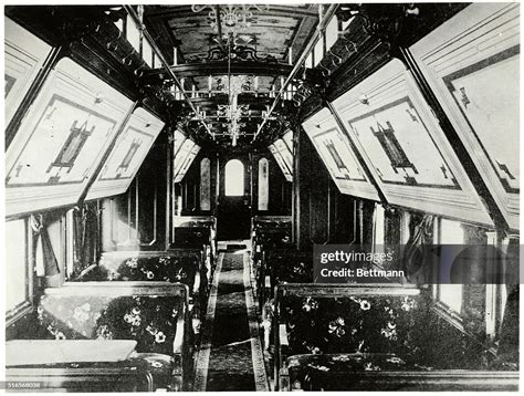 Photo shows the interior of a Pullman Palace sleeping car. Ca. 1902 ...