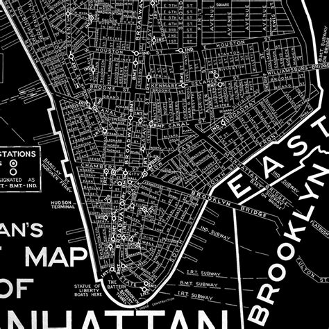 Manhattan Street Map Print Vintage NYC Detailed Map Of New | Etsy