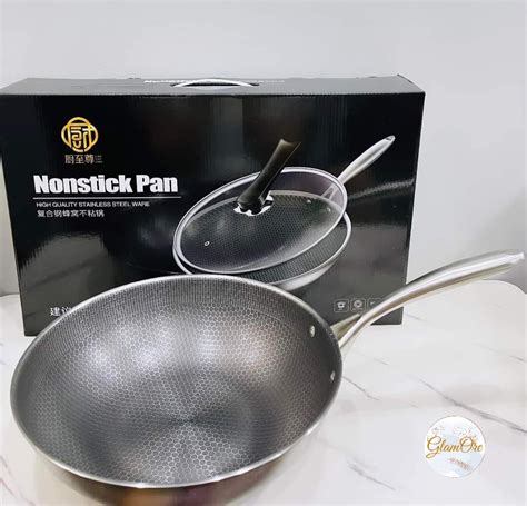 Honeycomb Non-stick Wok Pan with Box, Furniture & Home Living ...