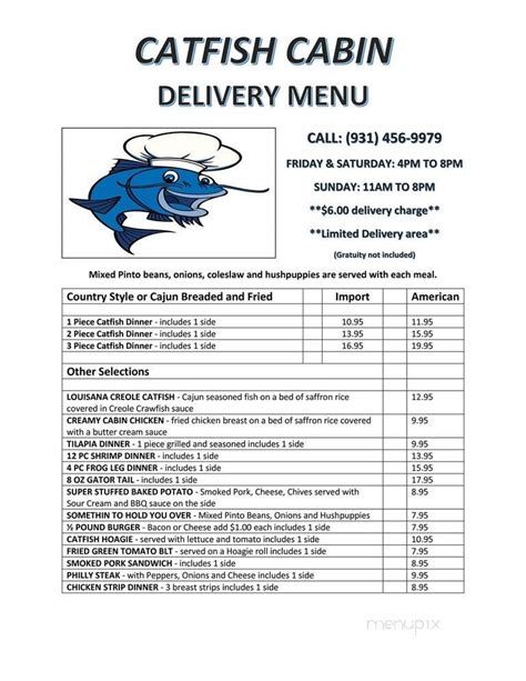 Menu of Catfish Cabin in Crossville, TN 38571