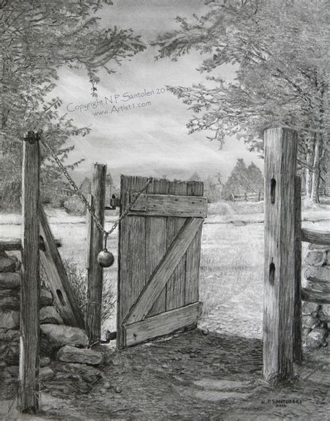 The Gate Open edition signed print, reproduced from the original pencil drawing of the same name ...