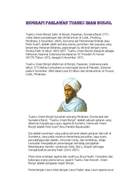 Biografi Pahlawan Tuanku Imam Bonjol | PDF