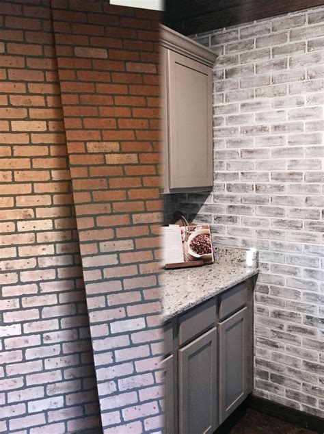 Before and After Lowes brick panel painted white. Brick backsplash faux brick | Faux brick walls ...