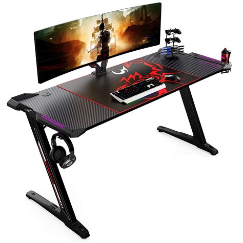 EUREKA ERGONOMIC Z60 Gaming Desk 60 inch Computer Desk Z Shaped Large PC Tables with RGB LED ...