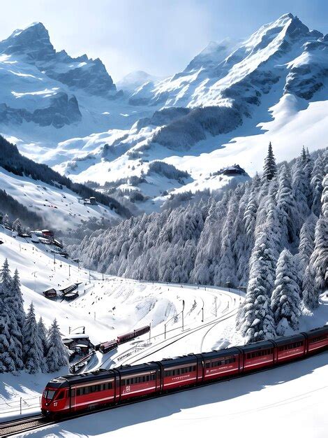 Premium AI Image | swiss mountain train in the snow