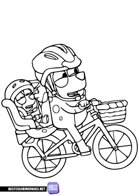 Bluey coloring pages on a bike. - Free printable coloring pages