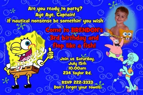 Spongebob 2 Pool Party Birthday Invitations | Pool party birthday invitations, Pool birthday ...