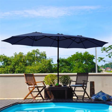 15 ft Double Sided Patio Umbrellas, Outdoor Umbrella with Base Included ...