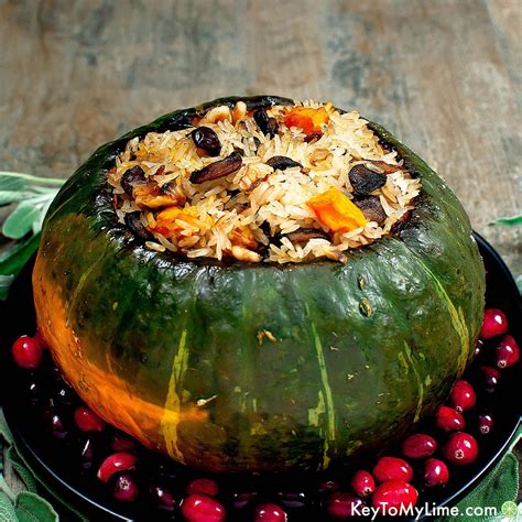 Vegan Stuffed Kabocha Squash (Rice, Mushroom, Sage) - Key To My Lime