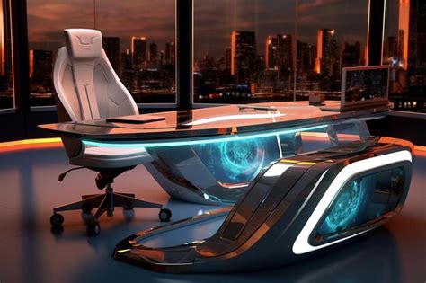 Premium Photo | A futuristic office with a futuristic desk and chair