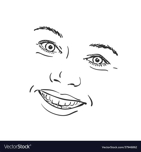 Face happy smiling woman sketch hand drawn Vector Image