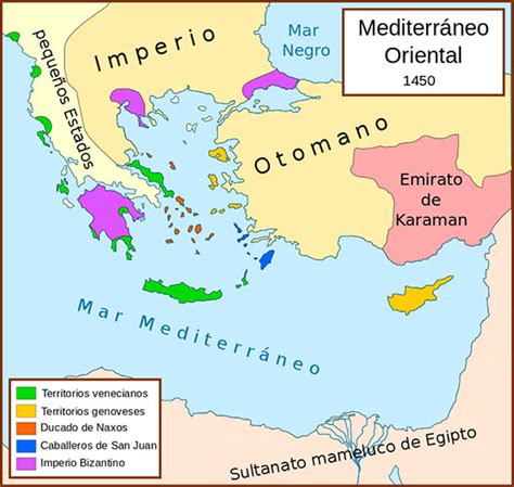 Mapa del Imperio Bizantino en 1450. - La caída de Constantinopla