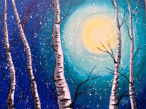 Beginner Acrylic Painting Class, Winter Birch Trees, #lovewinterart