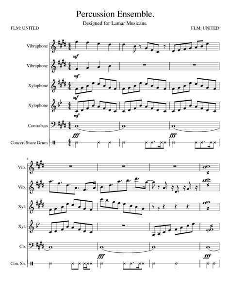 Percussion_Ensemble. Sheet music for Snare Drum, Contrabass, Vibraphone, Xylophone (Mixed ...