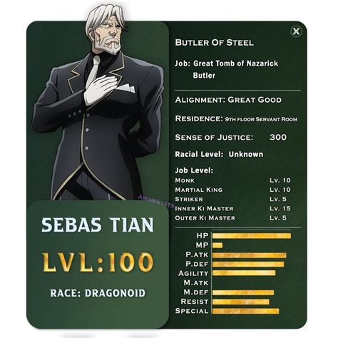 Sebas Tian Original Based Character Sheet (Stats) From Anime Overlord ...