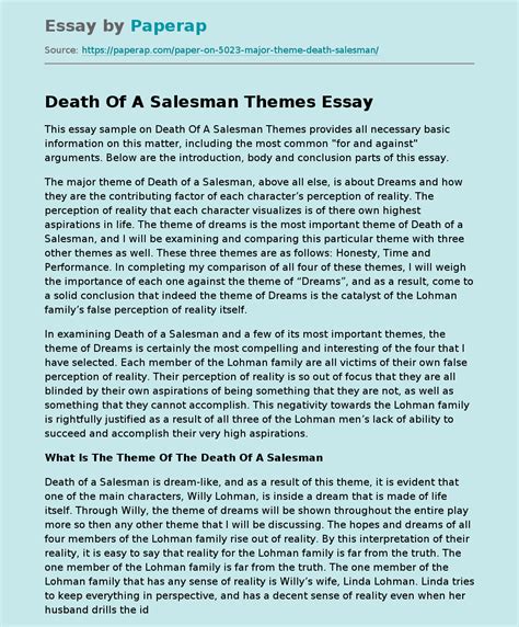 Death Of A Salesman Themes Free Essay Example