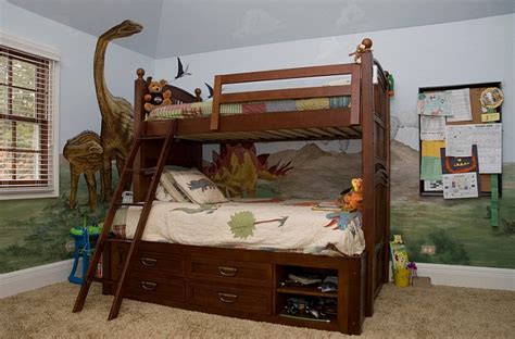 Kids Bedrooms With Dinosaur Themed Wall Art And Murals