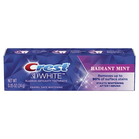 Crest 3D White Radiant Mint, Teeth Whitening Toothpaste, .85 oz ...