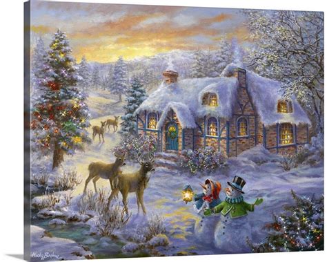 Christmas Cottage in Snow Canvas Wall Art Print Christmas - Etsy