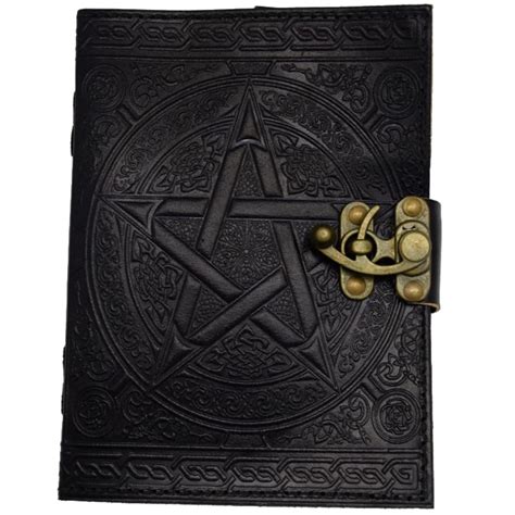 Pentacle Leather Journal Embossed with Lock Black 5x7 - The Zen Shop