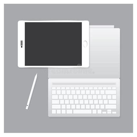 White Tablet Pro with Keyboard Case and Pen Vector Illustration Stock Vector - Illustration of ...