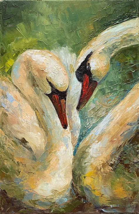 Swan Painting Couple Birds Original Art Swans Wall Art Two - Etsy