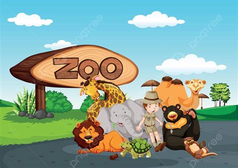 Zoo Scene With Many Wild Animals Creature Drawing Lion Vector, Creature, Drawing, Lion PNG and ...