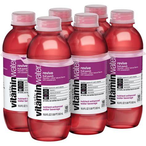 vitaminwater revive, fruit punch Bottles, 16.9 fl oz, 6 Pack | Flavored | Real Value IGA